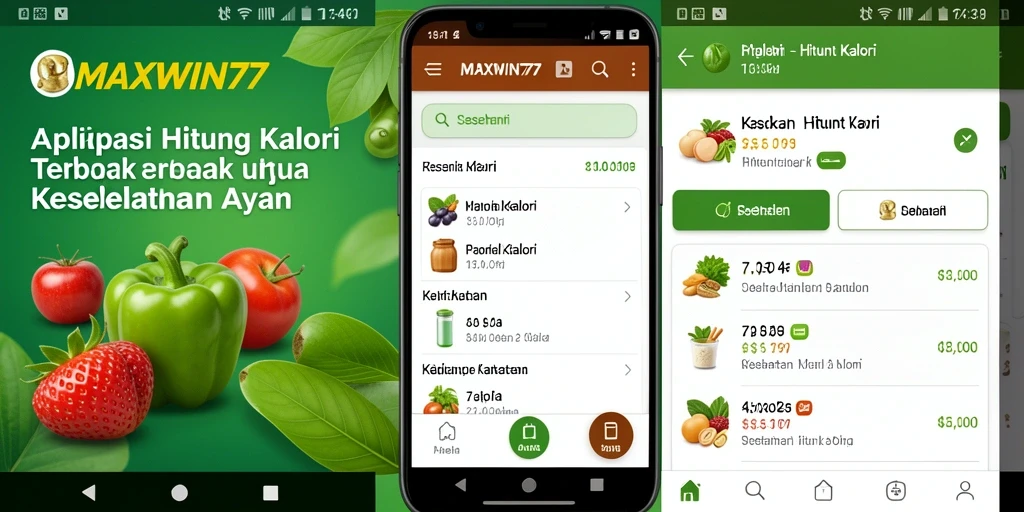 Antarmuka aplikasi MAXWIN77 dengan fitur Hitung Kalori yang mudah digunakan.