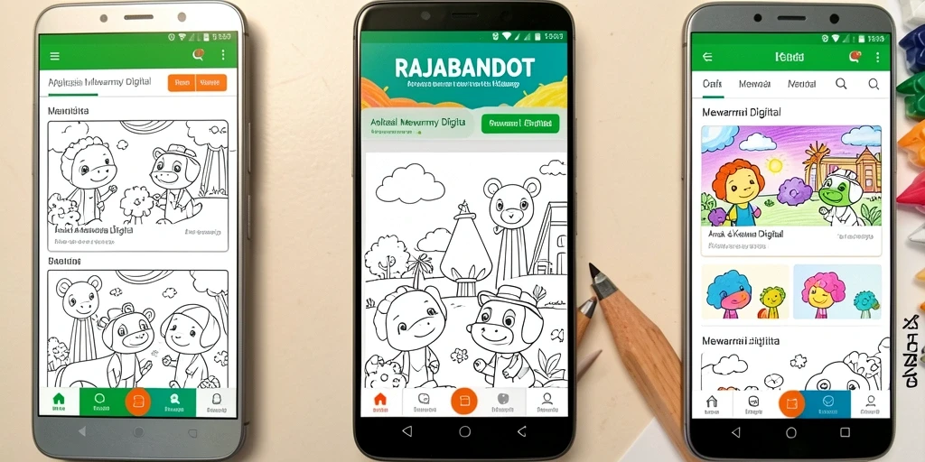 Tampilan antarmuka RAJABANDOT yang ceria untuk mewarnai.