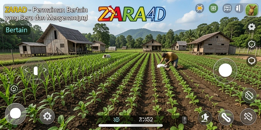 Antarmuka permainan ZARA4D dengan berbagai fungsi bertani.